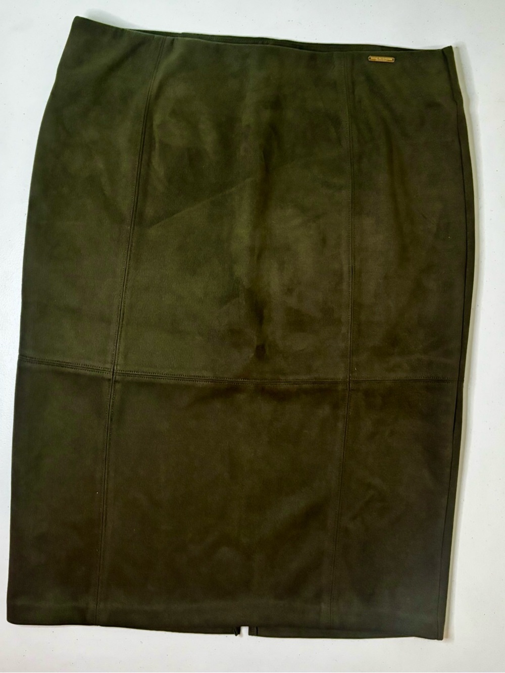 Marc New York Andrew Marc Olive Suede-Effect Pencil Skirt High Waist - Picture 3 of 6
